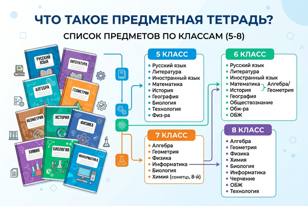 Предметные тетради: Какие предметы проходит ребенок в среднем классе в школе