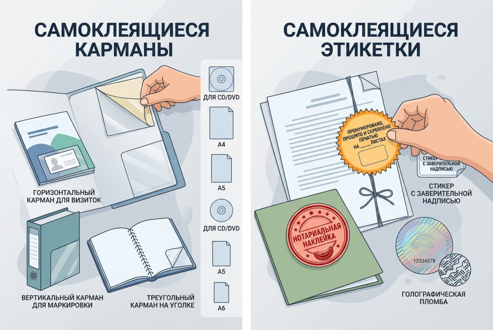 Самоклеящиеся карманы и этикетки