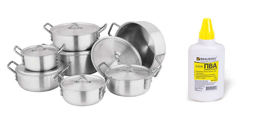 Чистка кастрюль клеем и содой