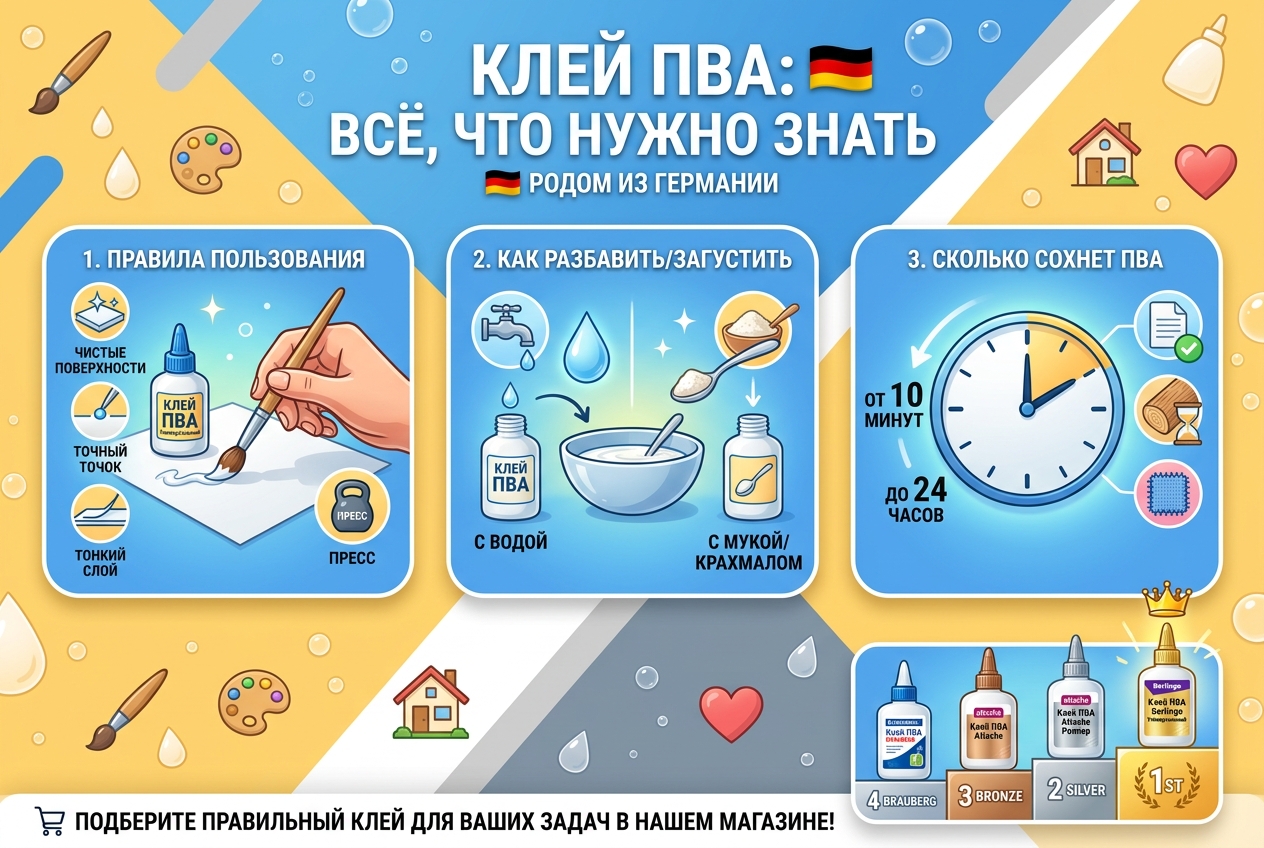 Правила пользования канцелярским клеем ПВА