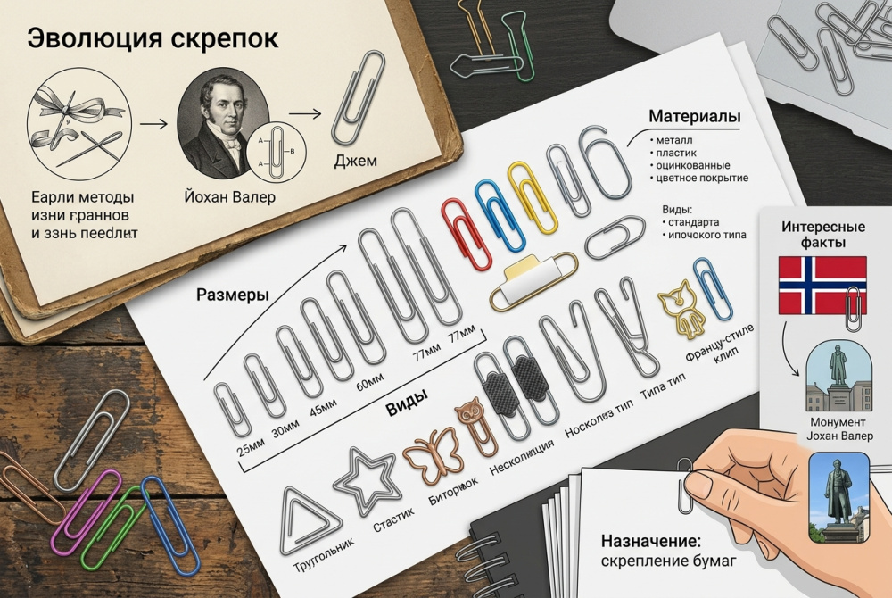 Канцелярские скрепки: материалы, размеры, назначение