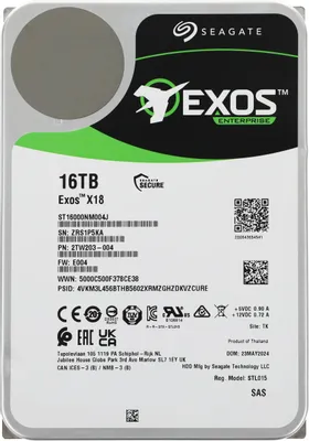 Жесткий диск Seagate Exos X18 SAS 16Tb,, 7200 rpm, 256Mb(ST16000NM004J)