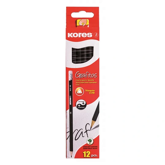 Карандаш чернографитный Kores шестигранный HB с ластиком