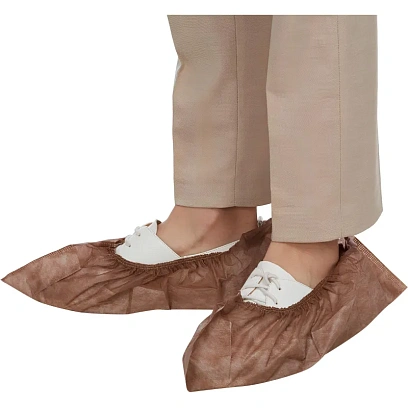 Бахилы одноразовые ламинир. бело-коричн.,спанбонд,  ЭЛ-ЛАМСТ-КБ 250пар./уп