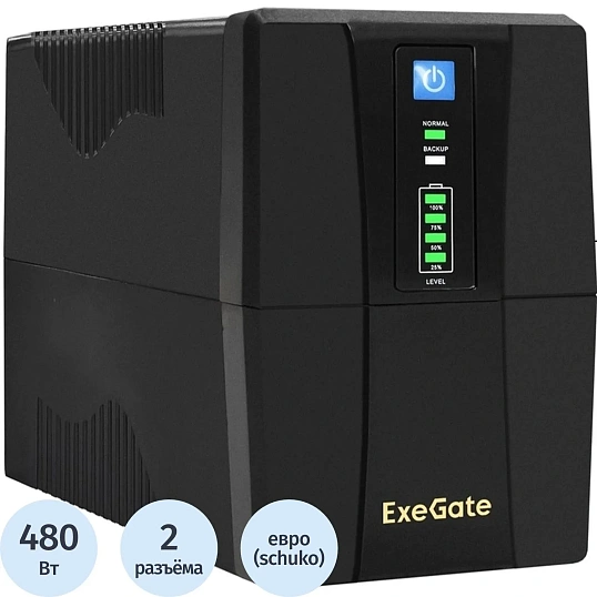 ИБП ExeGate Power Back BNB-850.LED.AVR.2SH 850VA/480W 2xEURO(EP285475RUS)