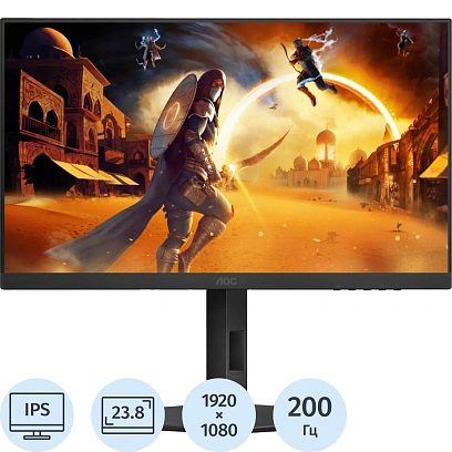 Монитор AOC Gaming 24G4HX 23.8 FHD/IPS/200Гц/HAS Piv 300cd/DP/HDMI/ черный
