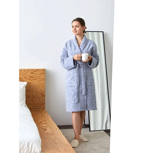 Халат  Махровый  ROESIA Шалевый Женский серый, L-XL, 300гр/м2