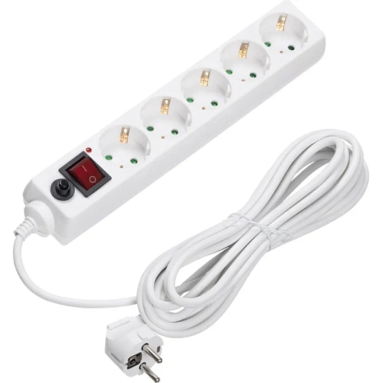 Сетевой фильтр BigTech CD5-5W75 (5р/5м/10А/2500Вт 0,75мм белый)