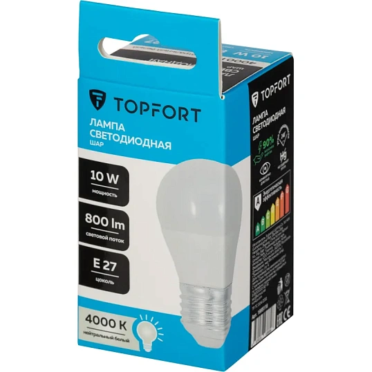 Лампа светодиодная Topfort E27 10W 4000K шар