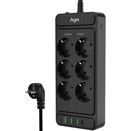 Сетевой фильтр AGNI 6р/2м,черный,3USB-A+1USB-C(TP-FS4U6E-C-2m-black)