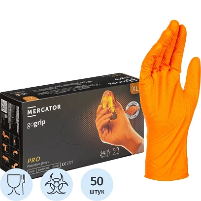 Перчатки одноразовые нитрил GOGRIP ORANGE цв.оранжевый (25пар/уп) рXL,ПС
