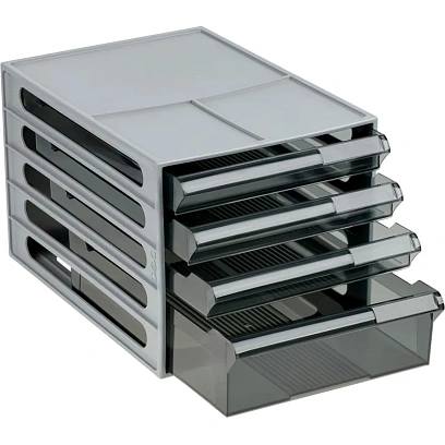 Бокс с выдвижными лотками Стамм серый 4прозрачн.лотка ВЛ53/ЛТГ-30864
