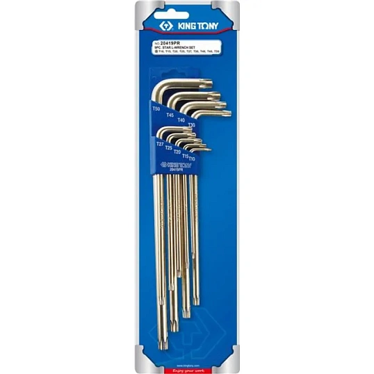 Набор ключей Г-обр Torx,T10H-T50H,длин,с отверс,9 пред.KING Tony 20419PR