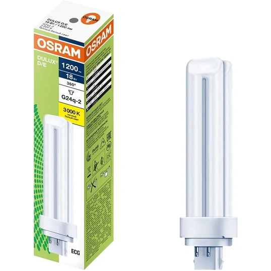 Лампа люминесцентная компактная DULUX D/E 18Вт/830 G24q-2 OSRAM 122354