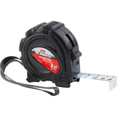 Рулетка Black, 3 м х 16 мм, обрезиненный корпус MATRIX (31013)