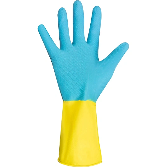 Перчатки хозяйственные Gloves Lux BICOLOR сине-желтые р.S