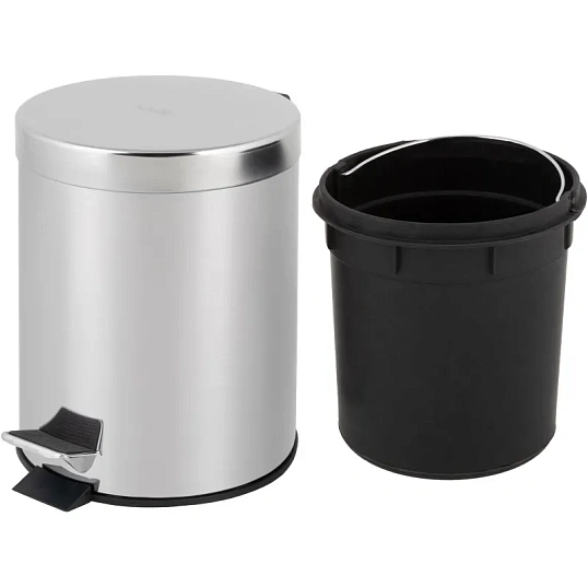 Ведро мусорное с педалью 5 л нерж.сталь, металл с педалью, внутр.контейнер
