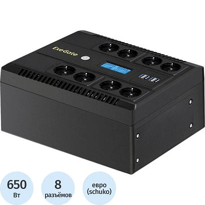 ИБП ExeGate NEO Smart LHB-1000,лин.инт,1000ВА/650Вт, 8xEURO(EX293858RUS)