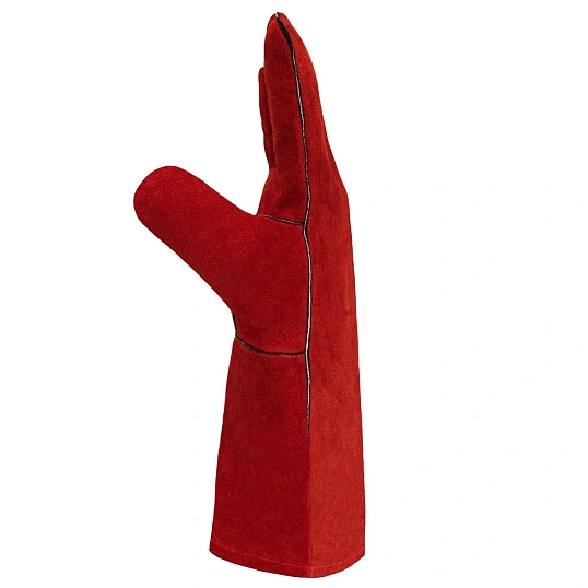 Краги спилковые пятипалые КЕ1470 красные с подкл. (12 пар/уп)