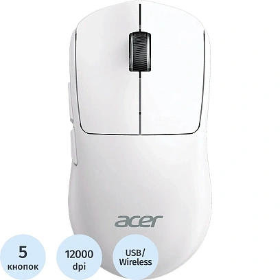 Мышь компьютерная Acer OMR401,бел,оптич,12000dpi,BT/Radio USB,ZL.MCECC.05D
