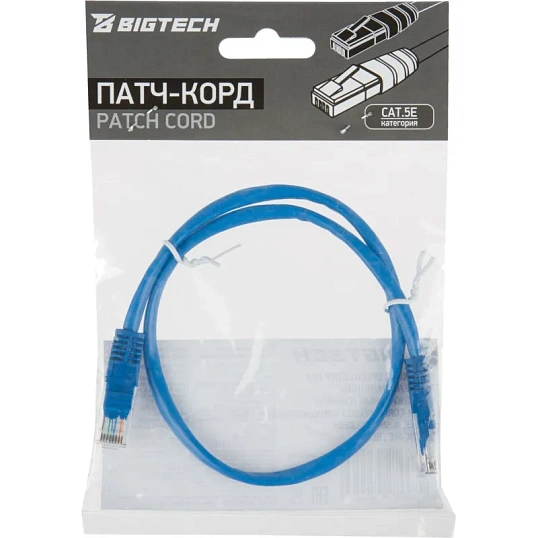Патч-корд BigTech OPCC013 UTP CCA кат.5e/0.5м/литой/многожильн (синий)