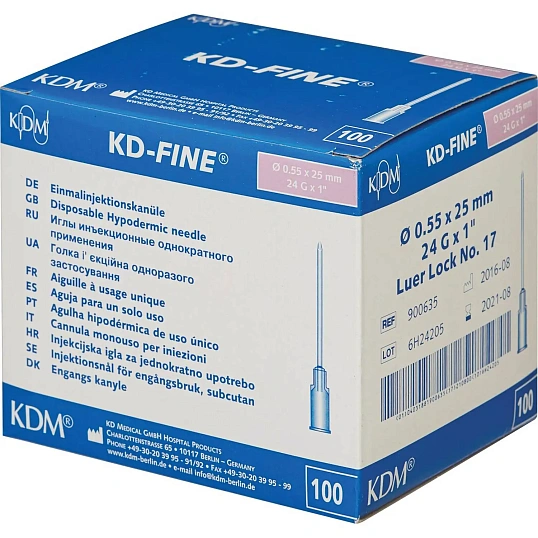 Игла инъекционная 24G (0,55х25 мм) KD-Fine 100шт./уп.