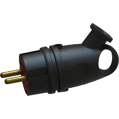 Вилка угловая с кольцом В16-002, каучук, черная, с заземл, 16А,  IP44, 250В