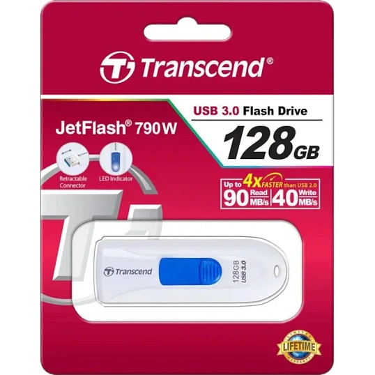 Флеш-память Transcend JetFlash 790, 128Gb, USB 3.1 G1, б/син, TS128GJF790W