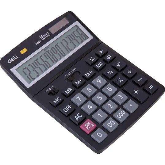 Калькулятор настольный ПОЛНОРАЗМ. Deli E39259,16-р, дв.пит,193x149мм,черн