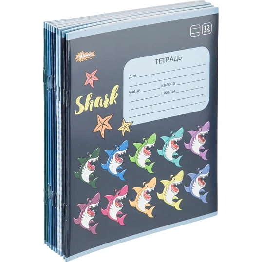 Тетрадь школьная А5 12л №1School Shark линия,скреп, ВД-лак,10шт/уп, в асс