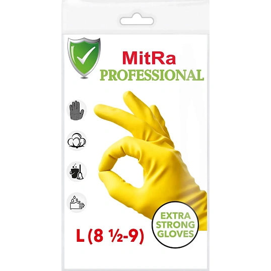 Перчатки MitRa Professional КЩС желтые, р.L (12 пар/уп.)