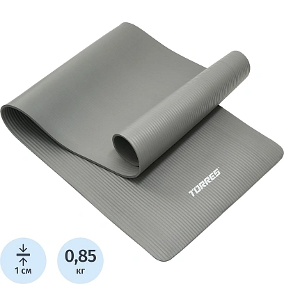 Коврик для йоги TORRES SOFT, YL10110, NBR(синт.каучук), толщина 1 см/серый