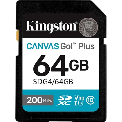 Карта памяти SDXC Kingston Canvas Go Plus G4 64G, G4 200R V30 SDG4/64GB