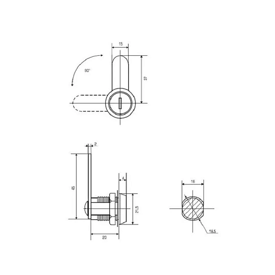 Замок почтовый EU 20x90 (прямой ригель)
