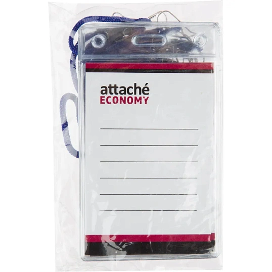 Бейдж Attache Economy 138x96 150мкм,шнур.2заж 45см син,вклад. 120x90 5шт/уп