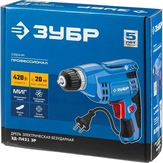 Дрель безударная ЗУБР ЗД-П421 ЭР, 420 Вт