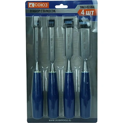 Набор стамесок  6, 12, 18, 24 мм  УГЛЕРОД СТАЛЬ 50 HRC  СОЮЗ 1063-02-H4C