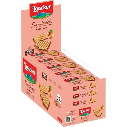 Вафли Loacker сэндвич с лесным орехом 25гx25шт/уп 14010-031