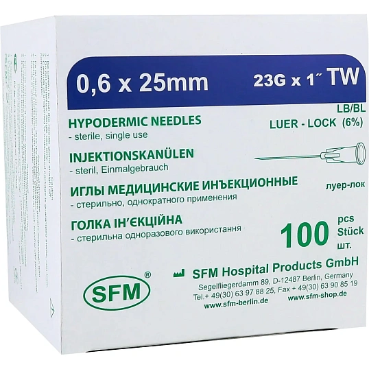 Игла инъекционная 23G (0,6х25 мм) SFM 100шт/уп.