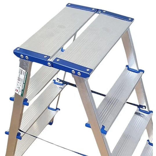 Стремянка двухсторонняя алюм широкая площадка 4ст TARKO 14204е