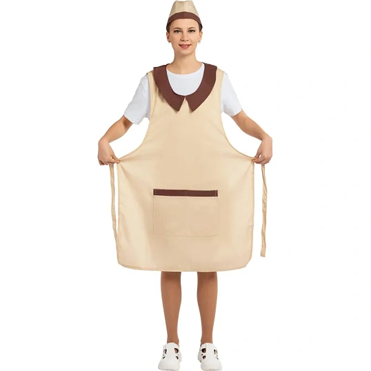 Фартук сарафан Маркет Профи с пилоткой всеразмерный цв. беж/шок
