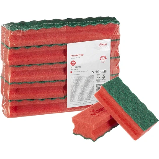 Губки для мытья посуды Vileda ПурАктив красная зелён абразив 10шт/уп 123116