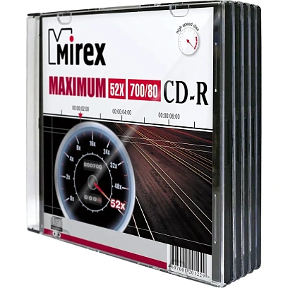 Носители информации CD-R, 52x, Mirex Maximum, Slim/5, UL120052A8F