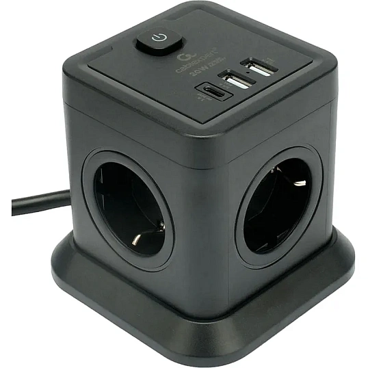 Сетевой фильтр Cablexpert Tower 4р/2м, 10А, 2хUSB, черный(TWR-4-CU2-B-2)