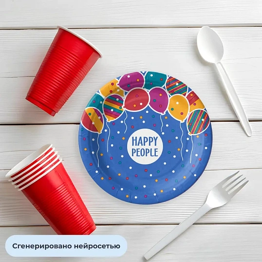 Тарелка одноразовая бумажная 180 мм  Happy People МИКС  50шт/уп