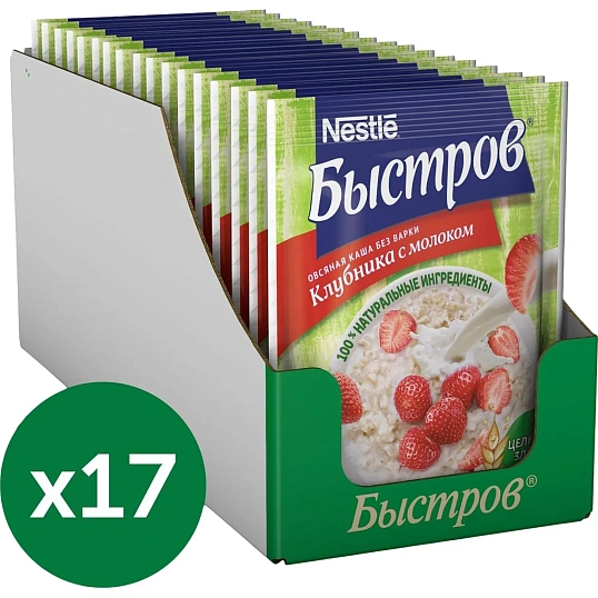 Каша Быстров клубника, молоко 17шт*40г