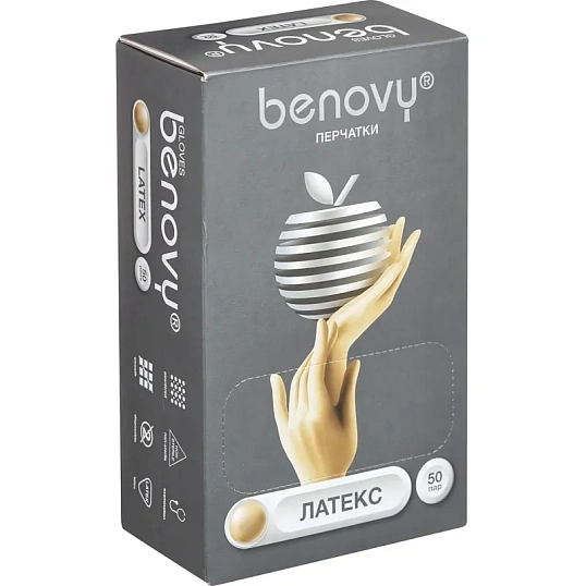 Перчатки латекс., нестер., с пудрой, Benovy (М) 50 пар/уп