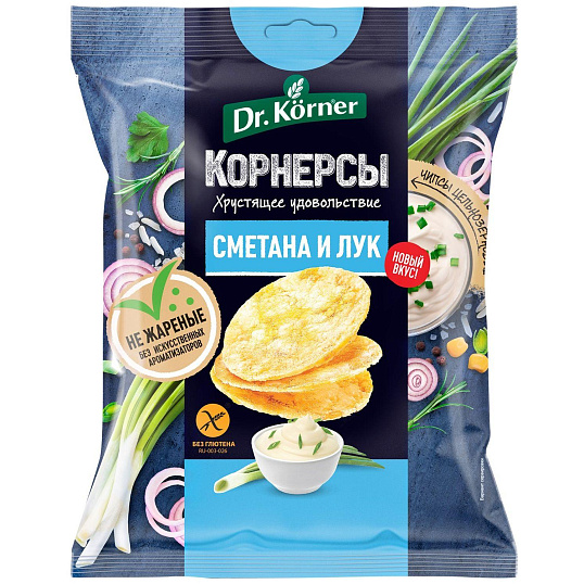 Чипсы Dr.Korner цельноз. кукурузно-рисовые со смет и зел. лук, 50гx14шт/уп