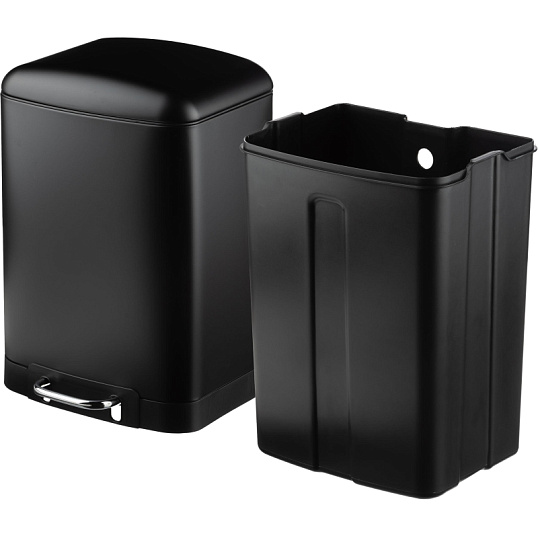 Ведро мусорное с педалью и доводчиком Luscan 12л,черное,прямоуг,металл