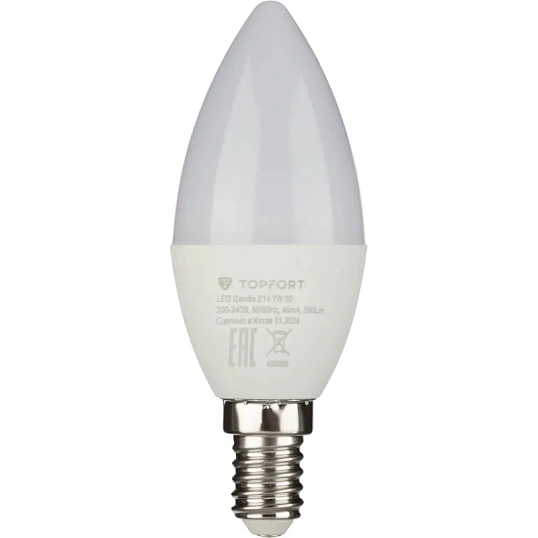 Лампа светодиодная Topfort E14 7W 3000K свеча